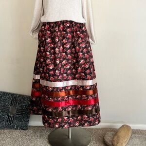 Floral Brown and Red Women's Ribbon Skirt